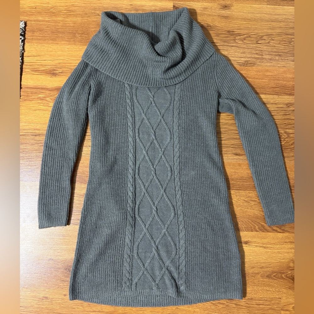 Express Gray Cable Cowl Neck -Knit Turtleneck Swe… - image 5